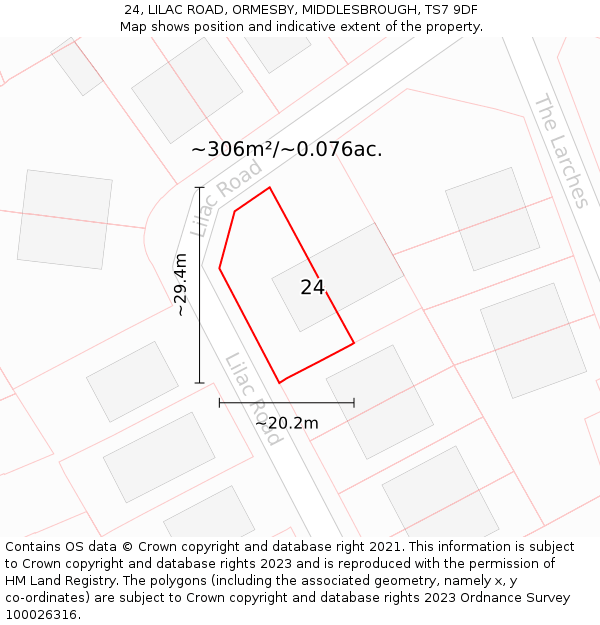 24, LILAC ROAD, ORMESBY, MIDDLESBROUGH, TS7 9DF: Plot and title map