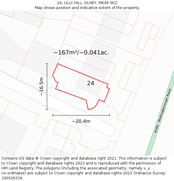 24, LILLY HILL, OLNEY, MK46 5EZ: Plot and title map