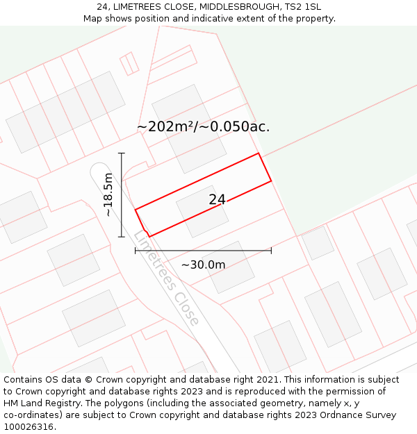 24, LIMETREES CLOSE, MIDDLESBROUGH, TS2 1SL: Plot and title map