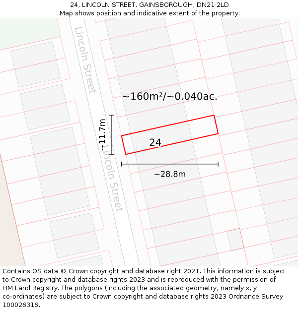 24, LINCOLN STREET, GAINSBOROUGH, DN21 2LD: Plot and title map