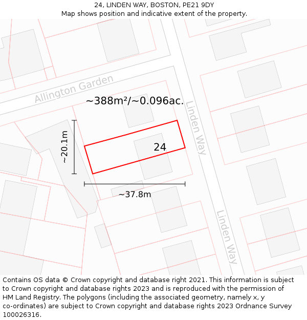 24, LINDEN WAY, BOSTON, PE21 9DY: Plot and title map