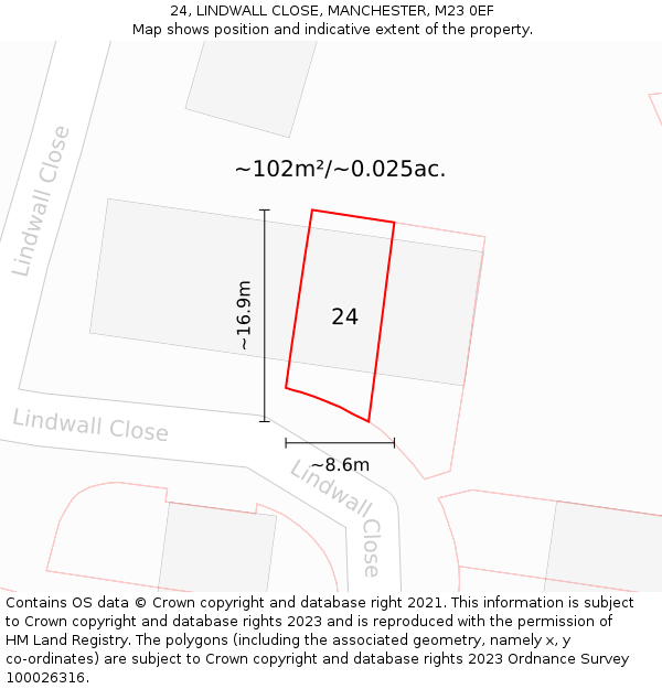 24, LINDWALL CLOSE, MANCHESTER, M23 0EF: Plot and title map