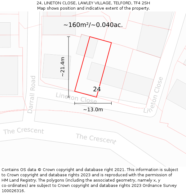 24, LINETON CLOSE, LAWLEY VILLAGE, TELFORD, TF4 2SH: Plot and title map