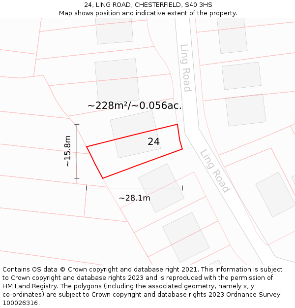 24, LING ROAD, CHESTERFIELD, S40 3HS: Plot and title map