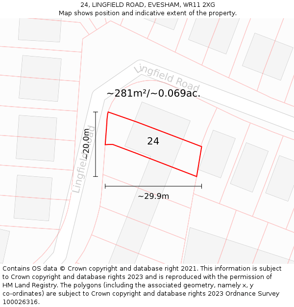 24, LINGFIELD ROAD, EVESHAM, WR11 2XG: Plot and title map