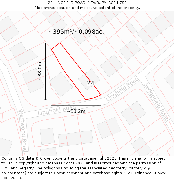 24, LINGFIELD ROAD, NEWBURY, RG14 7SE: Plot and title map