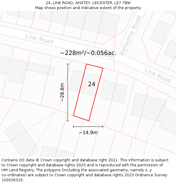 24, LINK ROAD, ANSTEY, LEICESTER, LE7 7BW: Plot and title map