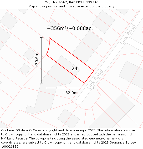 24, LINK ROAD, RAYLEIGH, SS6 8AF: Plot and title map