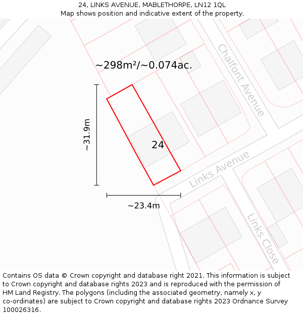 24, LINKS AVENUE, MABLETHORPE, LN12 1QL: Plot and title map