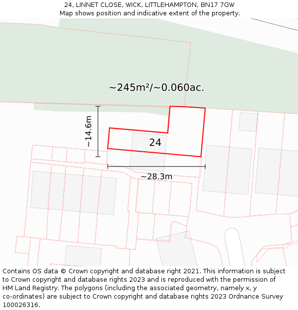 24, LINNET CLOSE, WICK, LITTLEHAMPTON, BN17 7GW: Plot and title map