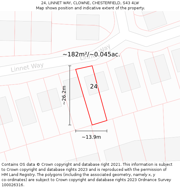 24, LINNET WAY, CLOWNE, CHESTERFIELD, S43 4LW: Plot and title map