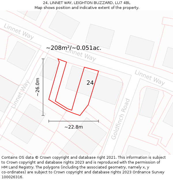 24, LINNET WAY, LEIGHTON BUZZARD, LU7 4BL: Plot and title map