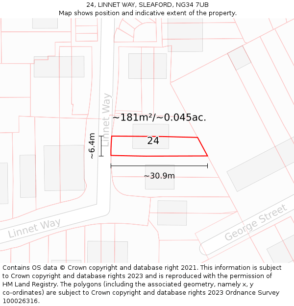 24, LINNET WAY, SLEAFORD, NG34 7UB: Plot and title map