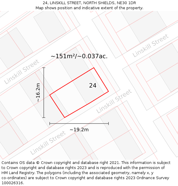 24, LINSKILL STREET, NORTH SHIELDS, NE30 1DR: Plot and title map