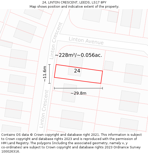 24, LINTON CRESCENT, LEEDS, LS17 8PY: Plot and title map