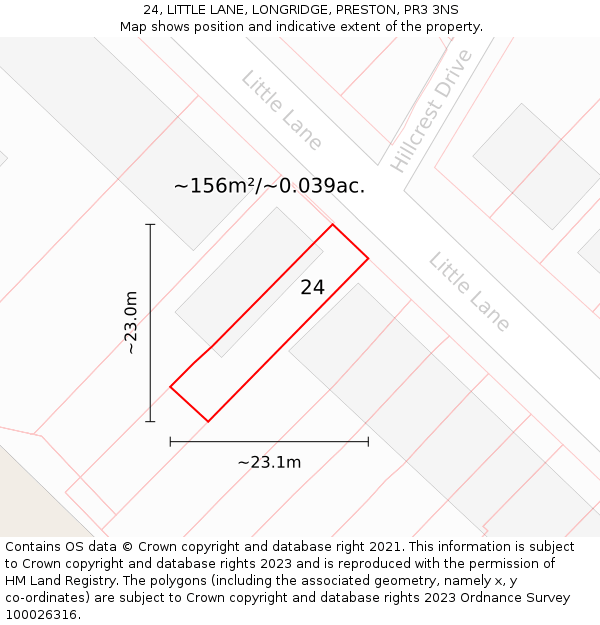 24, LITTLE LANE, LONGRIDGE, PRESTON, PR3 3NS: Plot and title map