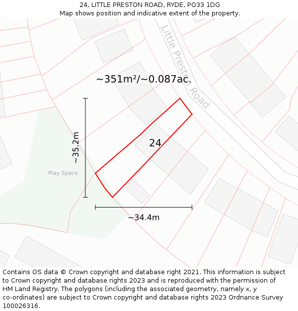 24, LITTLE PRESTON ROAD, RYDE, PO33 1DG: Plot and title map