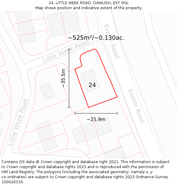 24, LITTLE WEEK ROAD, DAWLISH, EX7 0NL: Plot and title map