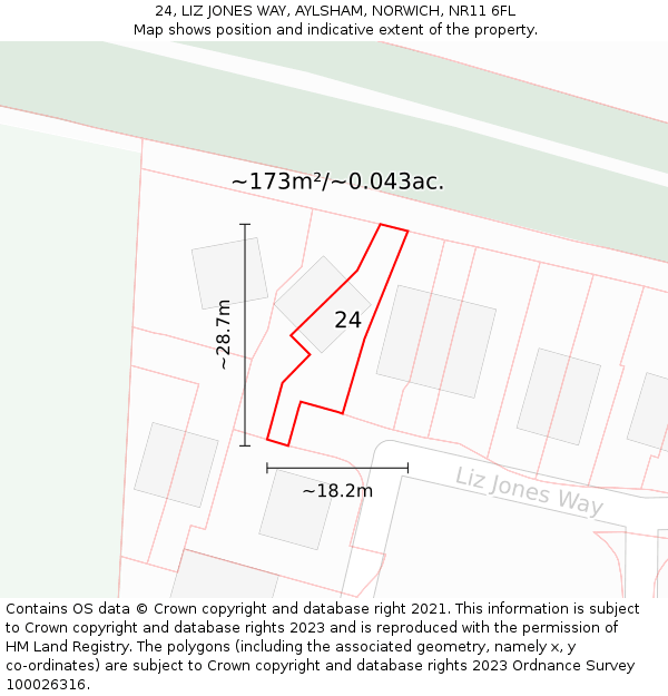 24, LIZ JONES WAY, AYLSHAM, NORWICH, NR11 6FL: Plot and title map