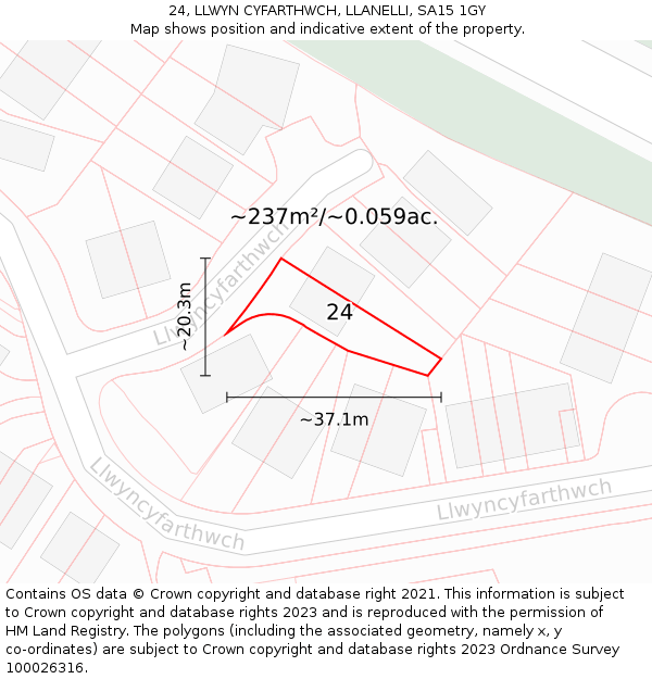 24, LLWYN CYFARTHWCH, LLANELLI, SA15 1GY: Plot and title map