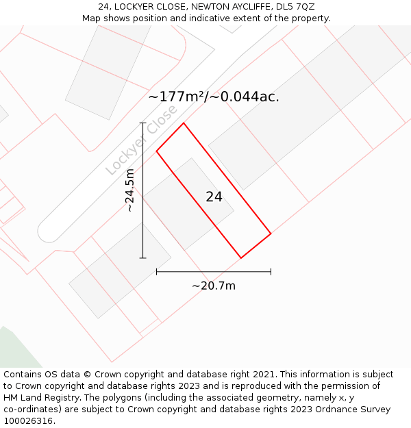 24, LOCKYER CLOSE, NEWTON AYCLIFFE, DL5 7QZ: Plot and title map