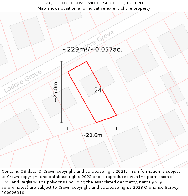 24, LODORE GROVE, MIDDLESBROUGH, TS5 8PB: Plot and title map