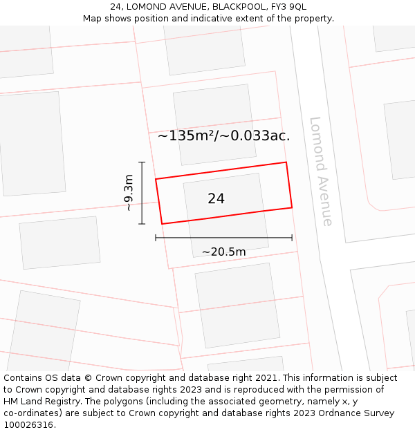 24, LOMOND AVENUE, BLACKPOOL, FY3 9QL: Plot and title map