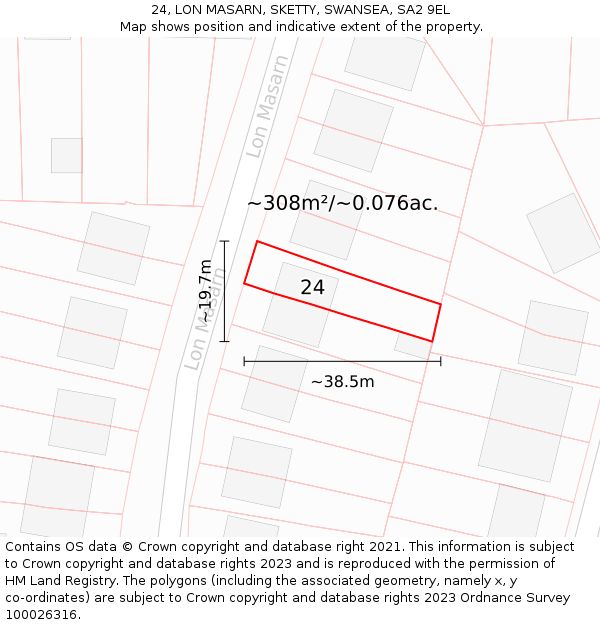 24, LON MASARN, SKETTY, SWANSEA, SA2 9EL: Plot and title map