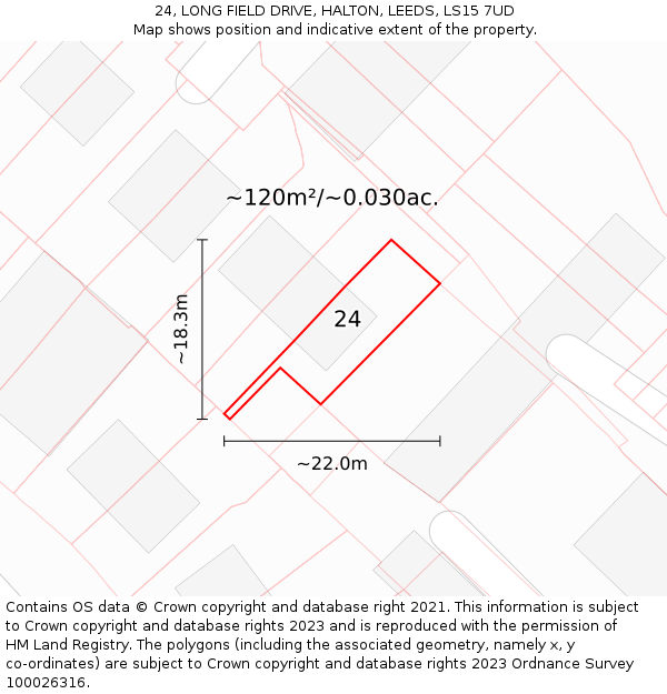 24, LONG FIELD DRIVE, HALTON, LEEDS, LS15 7UD: Plot and title map