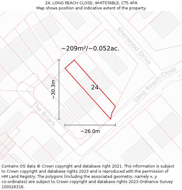 24, LONG REACH CLOSE, WHITSTABLE, CT5 4PA: Plot and title map