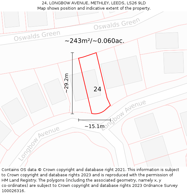 24, LONGBOW AVENUE, METHLEY, LEEDS, LS26 9LD: Plot and title map