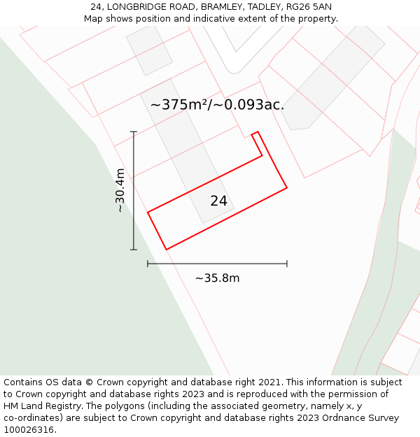 24, LONGBRIDGE ROAD, BRAMLEY, TADLEY, RG26 5AN: Plot and title map