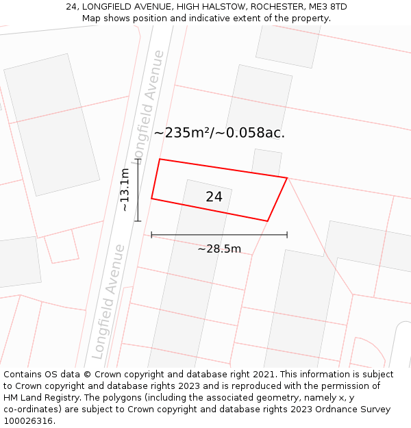 24, LONGFIELD AVENUE, HIGH HALSTOW, ROCHESTER, ME3 8TD: Plot and title map