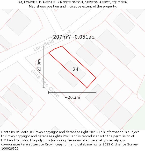 24, LONGFIELD AVENUE, KINGSTEIGNTON, NEWTON ABBOT, TQ12 3RA: Plot and title map