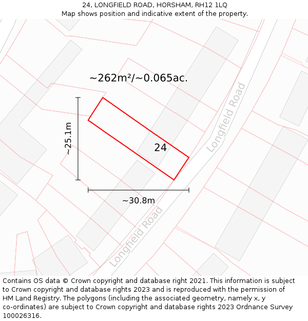24, LONGFIELD ROAD, HORSHAM, RH12 1LQ: Plot and title map