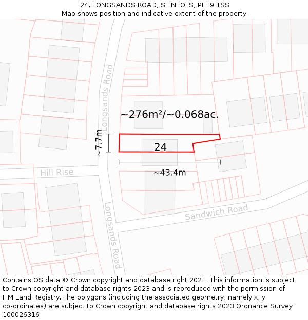 24, LONGSANDS ROAD, ST NEOTS, PE19 1SS: Plot and title map