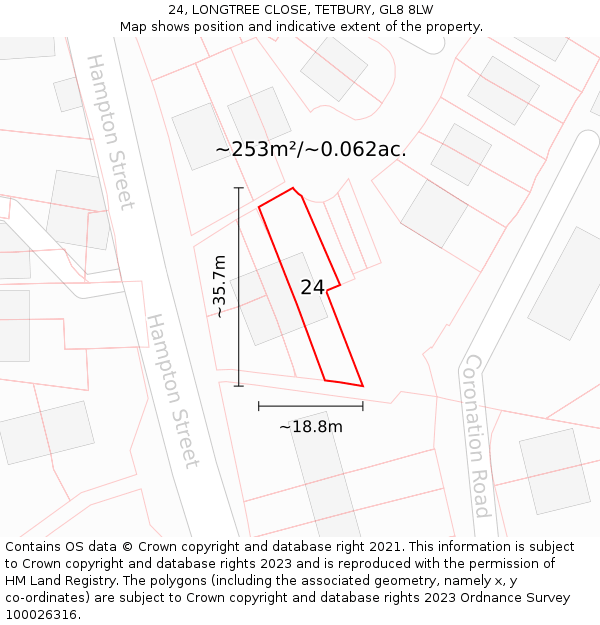 24, LONGTREE CLOSE, TETBURY, GL8 8LW: Plot and title map