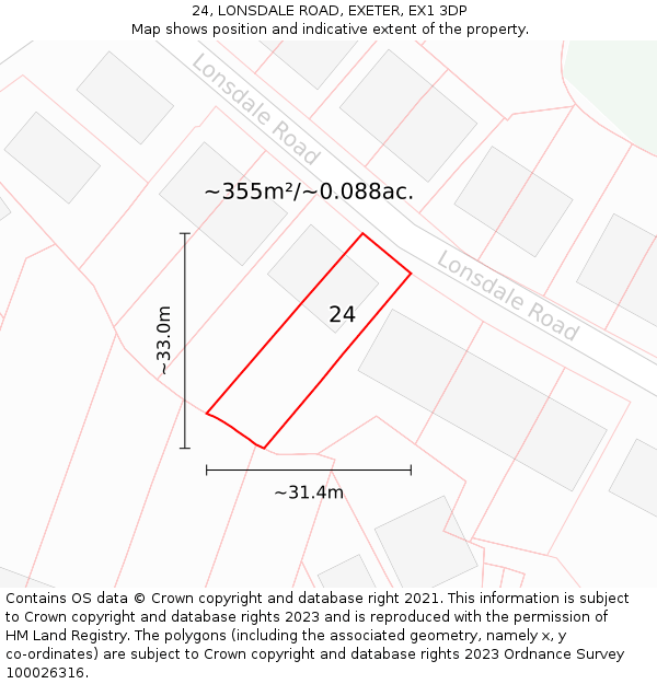 24, LONSDALE ROAD, EXETER, EX1 3DP: Plot and title map
