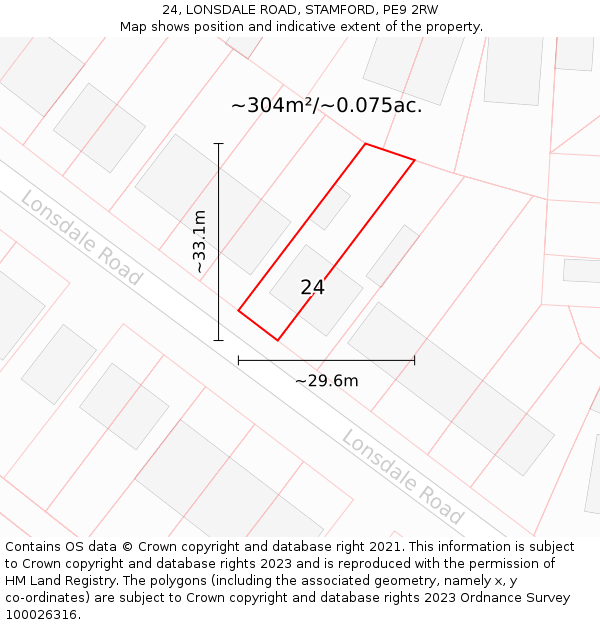 24, LONSDALE ROAD, STAMFORD, PE9 2RW: Plot and title map