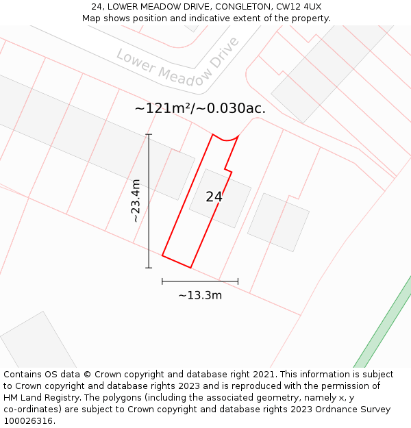 24, LOWER MEADOW DRIVE, CONGLETON, CW12 4UX: Plot and title map
