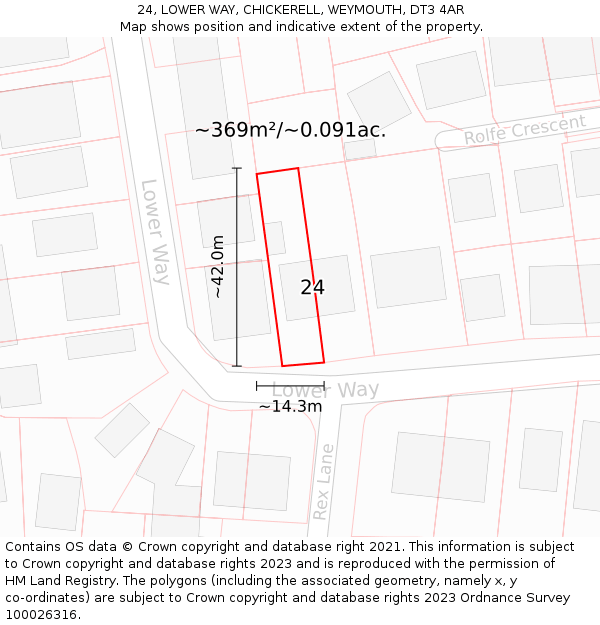 24, LOWER WAY, CHICKERELL, WEYMOUTH, DT3 4AR: Plot and title map