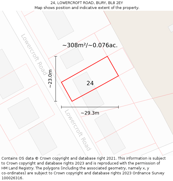 24, LOWERCROFT ROAD, BURY, BL8 2EY: Plot and title map