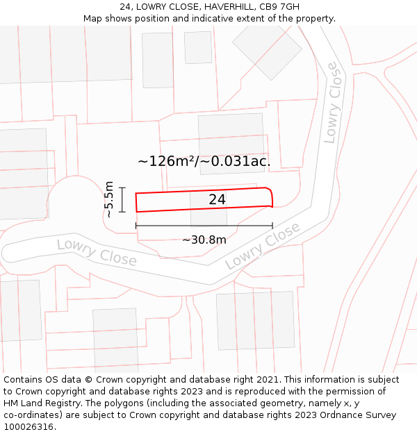 24, LOWRY CLOSE, HAVERHILL, CB9 7GH: Plot and title map