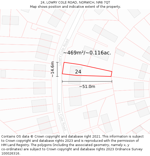 24, LOWRY COLE ROAD, NORWICH, NR6 7QT: Plot and title map