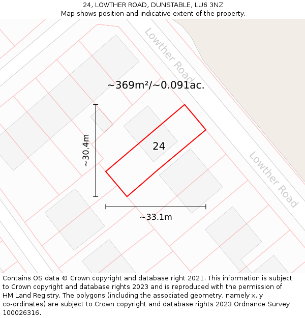 24, LOWTHER ROAD, DUNSTABLE, LU6 3NZ: Plot and title map