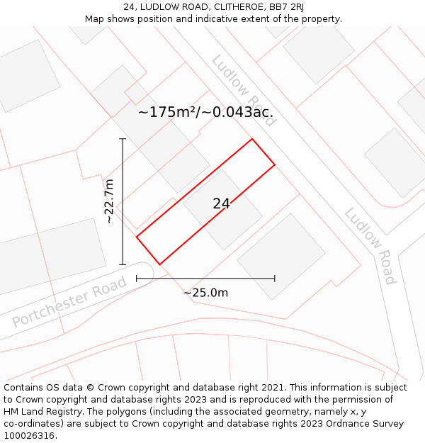 24, LUDLOW ROAD, CLITHEROE, BB7 2RJ: Plot and title map