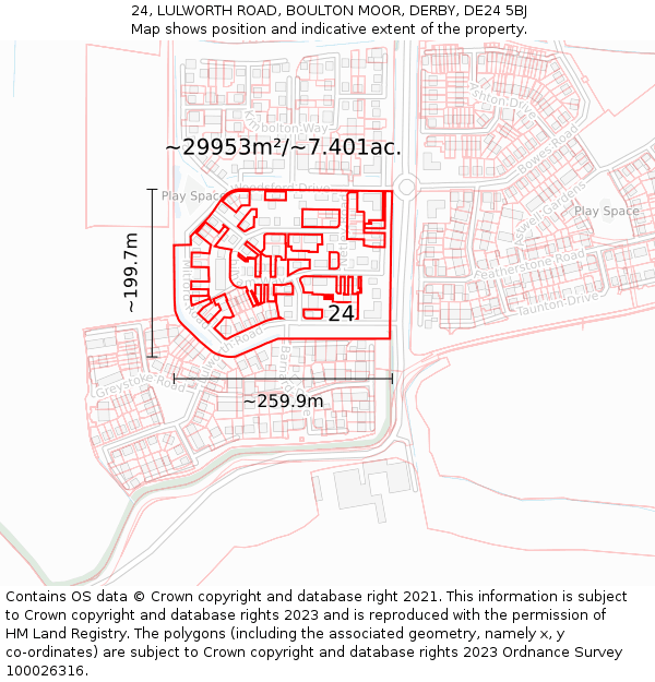 24, LULWORTH ROAD, BOULTON MOOR, DERBY, DE24 5BJ: Plot and title map