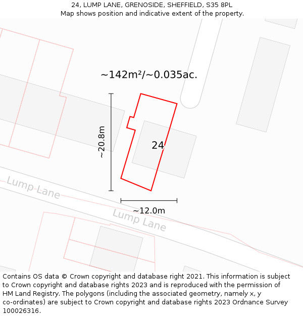 24, LUMP LANE, GRENOSIDE, SHEFFIELD, S35 8PL: Plot and title map