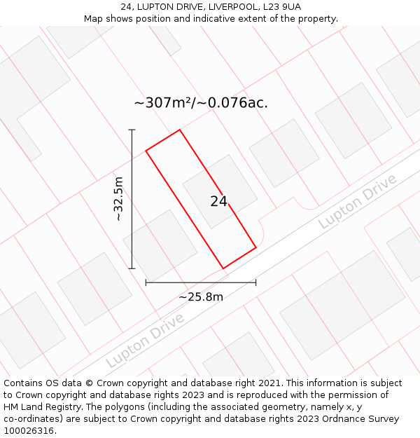 24, LUPTON DRIVE, LIVERPOOL, L23 9UA: Plot and title map