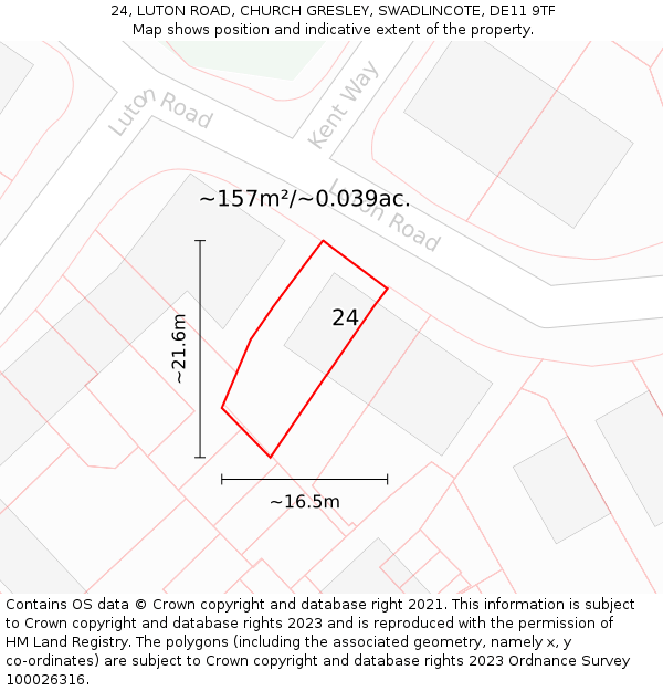 24, LUTON ROAD, CHURCH GRESLEY, SWADLINCOTE, DE11 9TF: Plot and title map